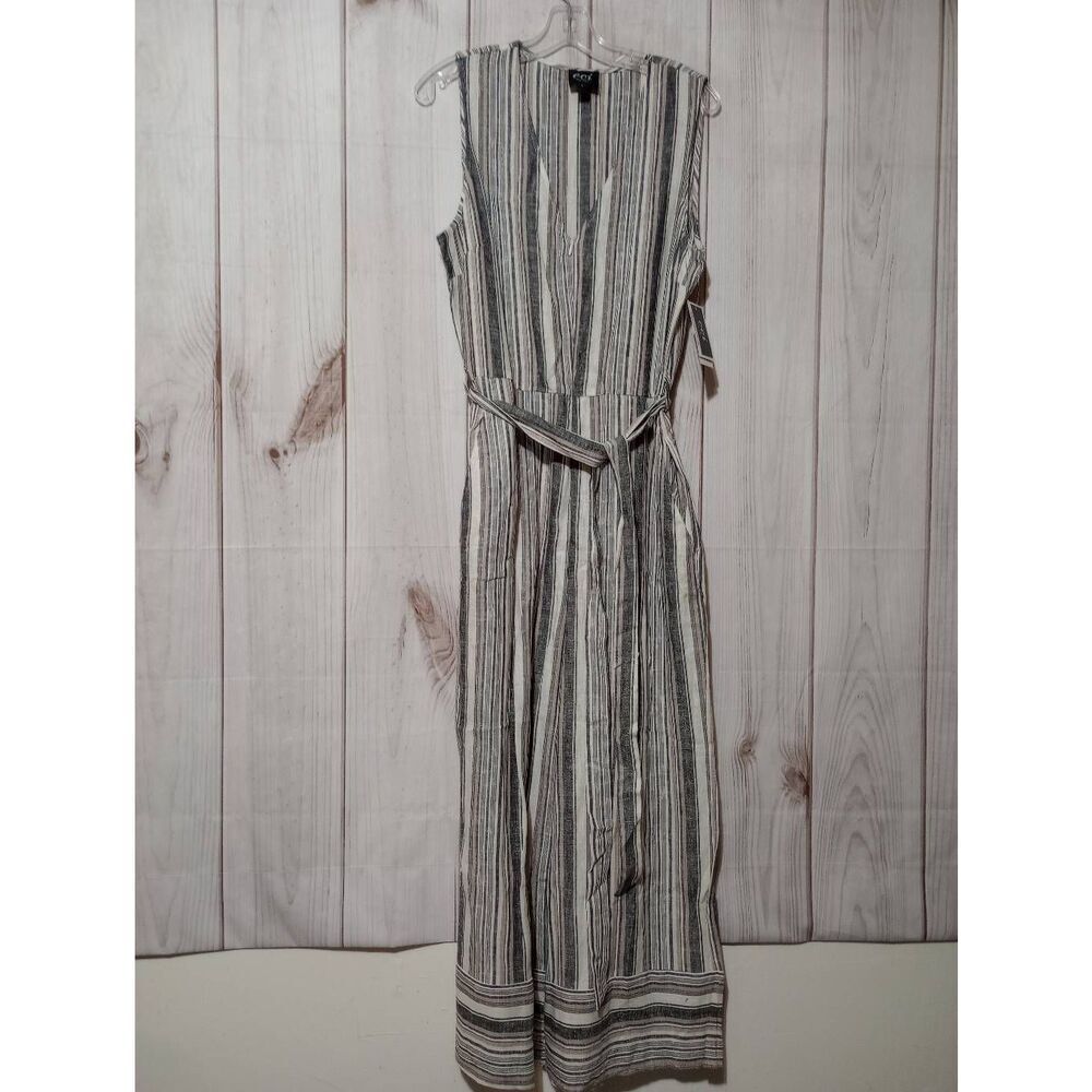 ECI New York Linen Blend Striped Sleeveless Wide Leg Jumpsuit NWT Womens Large